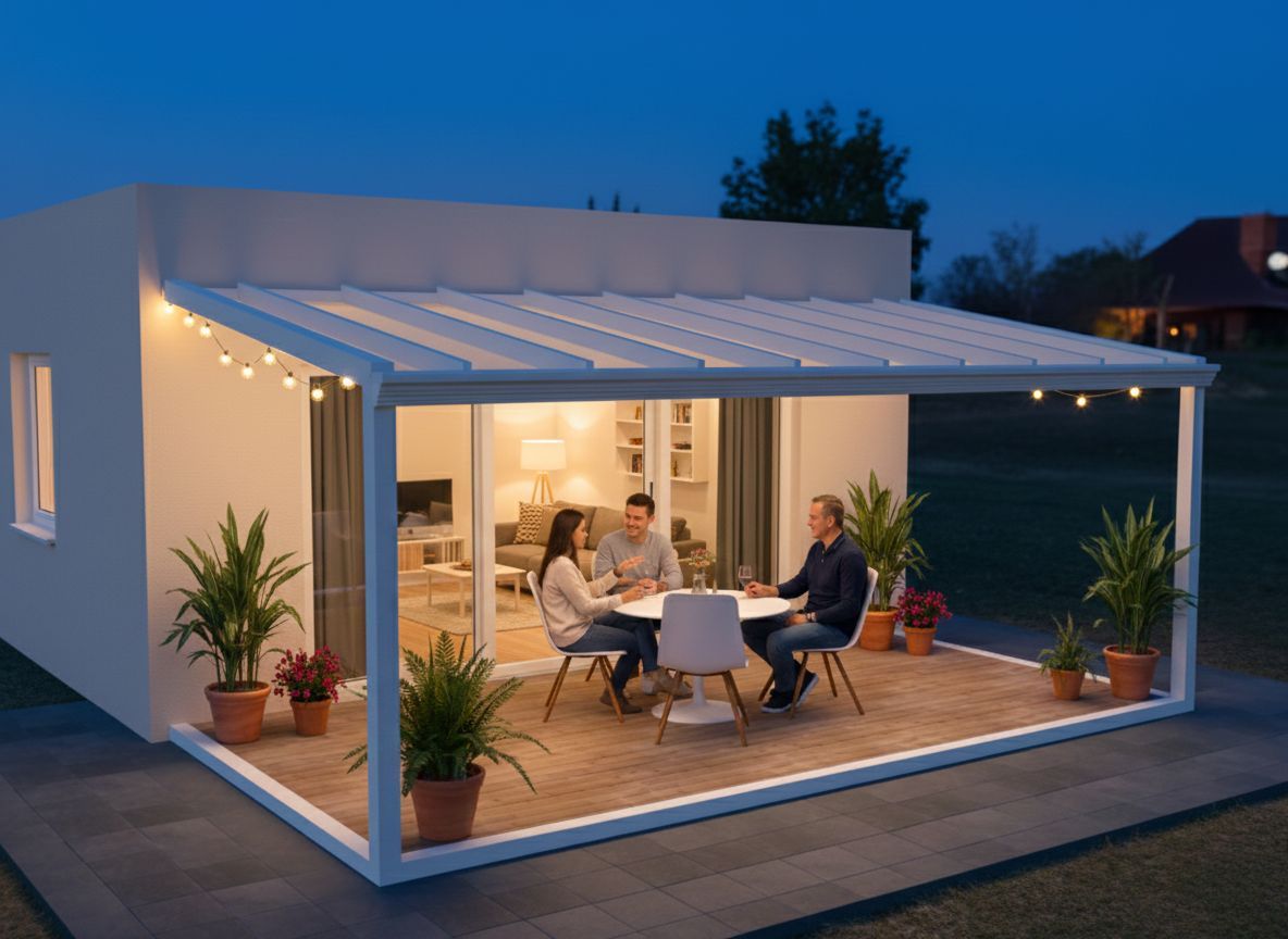 Terrace roof with people enjoying dinner - click to customize in 3D